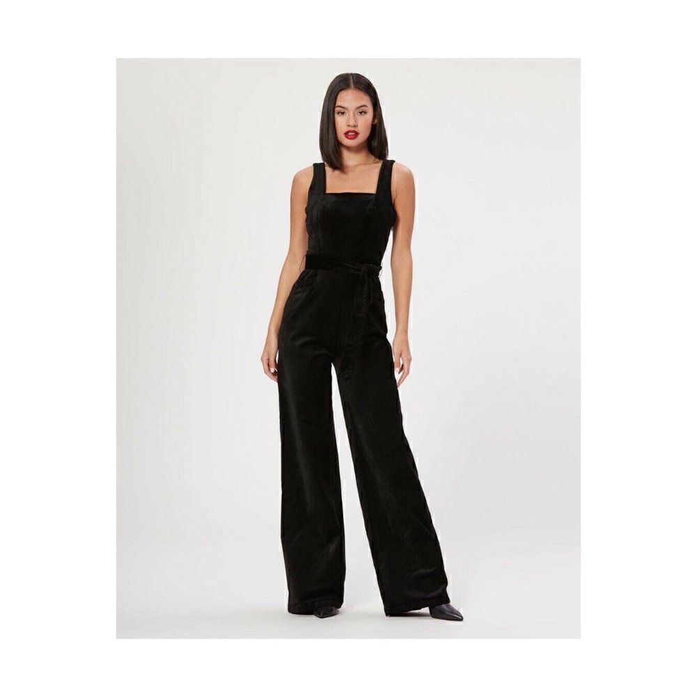 NWT ANTHROPOLOGIE X PAIGE Sz 10 TOPANGA VELVET JUMPSUIT WIDE LEG ONE PIECE BLACK - Picture 3 of 7